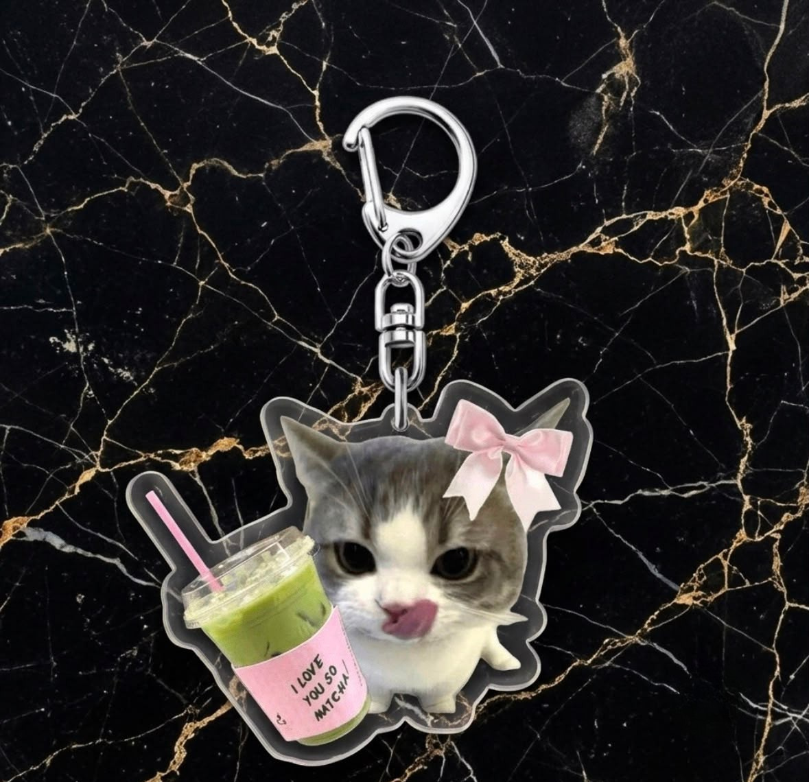 Llavero Gatita "I Love You So Matcha"